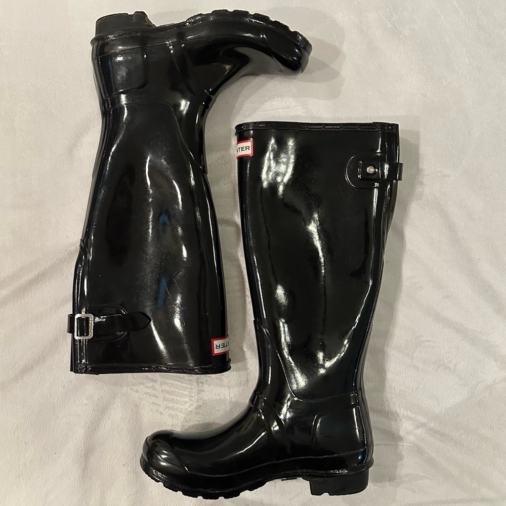 Hunter Original Tall Glossy Black Rain Boot Women’s 6 classic weather high boots